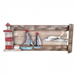 Bateau mural By SIGRIS Bateau mural et phare Bois brun 25x5x59cm Pendentif Appliquer des ornements nautiques muraux