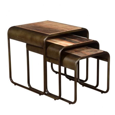 Tabouret 3 U Ensemble de Brown Brown 50x50x50cm Meubles auxiliaires Industriel Dresseur Rustic Buffet