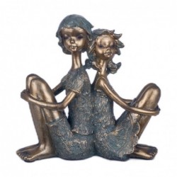 By SIGRIS Figure Couple Résine doré Assis 21x8x21cm Personne Figure Accueil Décoration Résine Figures pour Jardin