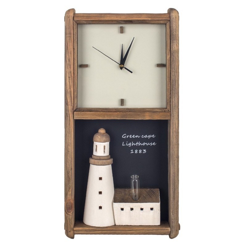 By SIGRIS Horloge murale avec phare brun en bois 61 * 7 * 30cm horloge