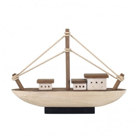 By SIGRIS Bateau de pêche en bois blanc 25 * 9 * 35cm Modélisation de bateau