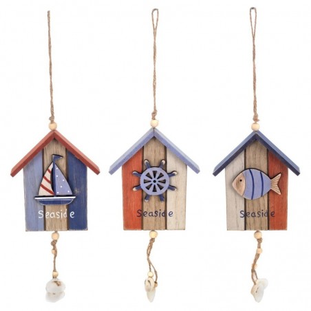 Ornement marin 3 unités Bois multicolore | Pendentif Appliquer des ornements nautiques muraux 23x3x11cm