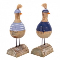 Canard 2 Unités en bois bleues | Figure Marinera Appliquer des ornements nautiques muraux 17x6x7cm