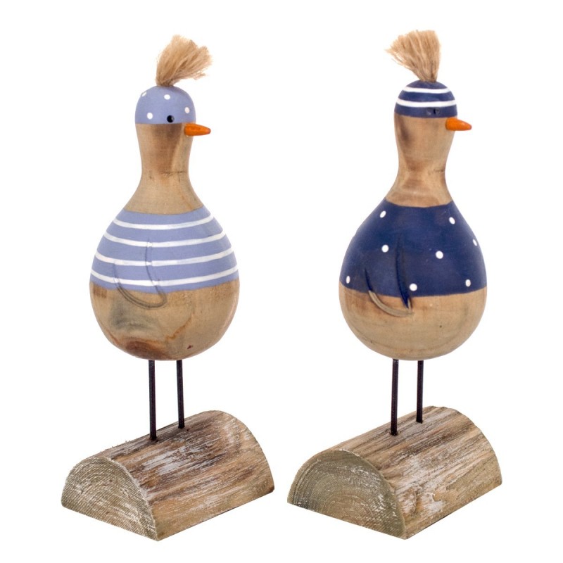 Canard 2 Unités en bois bleues | Figure Marinera Appliquer des ornements nautiques muraux 17x6x7cm