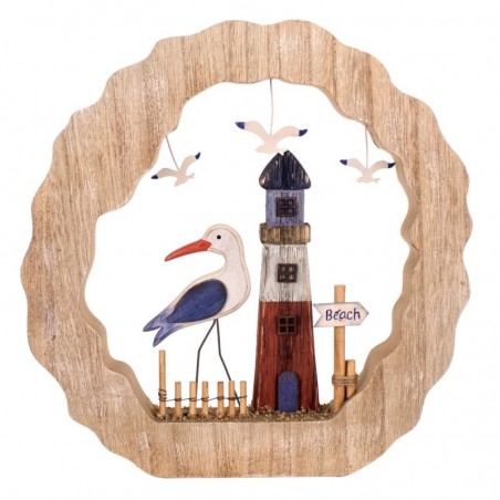 Phare d'ornement et mouette marron en bois | Figure Marinera Appliquer des ornements nautiques muraux 28x4x28cm