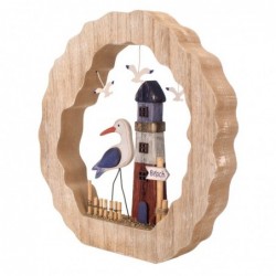 Phare d'ornement et mouette marron en bois | Figure Marinera Appliquer des ornements nautiques muraux 28x4x28cm