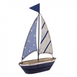 Blue Metal Voilier | Maquette de maquette modèle de bateau en bois 18x4x12cm