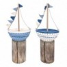 Bateau avec Base 2 Unités Bois bleu | Modèle de bateau modèle voilier bois 25x6x10cm