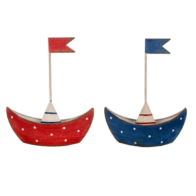 Bateau avec drapeau 2 Unités métalliques rouges | Figure Marinera Appliquer des ornements nautiques muraux 18x5x14cm