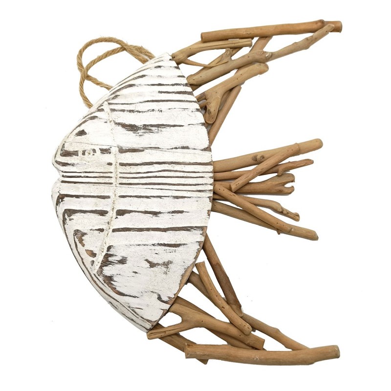 Poisson en bois blanc | Pendentif Appliquer des ornements nautiques muraux 26x2x23cm