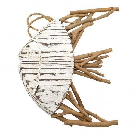 Poisson en bois blanc | Pendentif Appliquer des ornements nautiques muraux 26x2x23cm