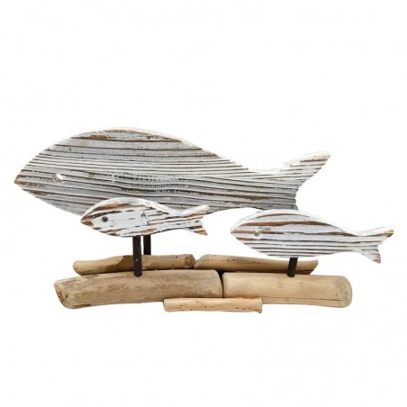 ornement poisson en bois blanc | Figure Marinera Appliquer des ornements nautiques muraux 16x7x35cm