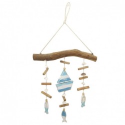 Pendentif marin en bois bleu | Pendentif Appliquer des ornements nautiques muraux 50x11x37cm