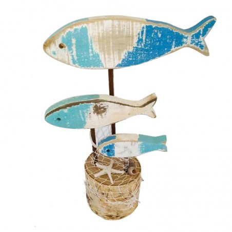 Poisson ornement bois bleu | Figure Marinera Appliquer des ornements nautiques muraux 30x10x222cm