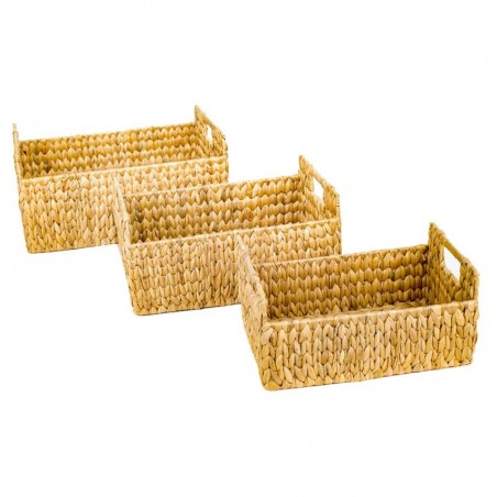 Plateaux 3 Unités Palmier brun et herbe marine | Panier plateau décoratif Table plateau osier 18x27x37cm
