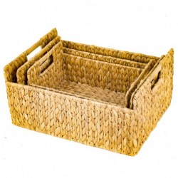 Plateaux 3 Unités Palmier brun et herbe marine | Panier plateau décoratif Table plateau osier 18x27x37cm