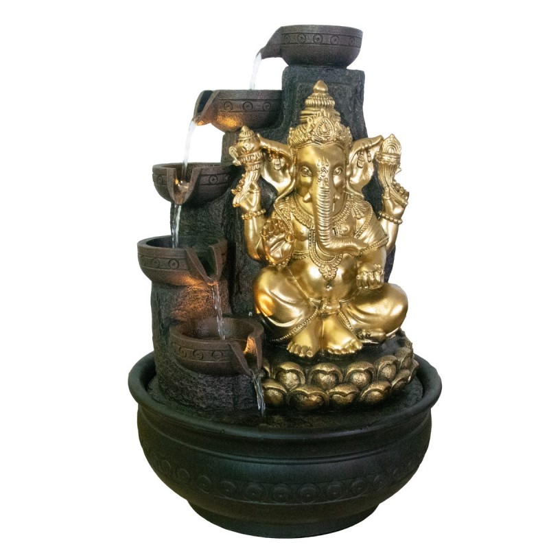 Fuente Ganesha avec une résine dorée Light | Fontaine Fontaine avec fontaine décorative de Bouddha 41x27x27cm