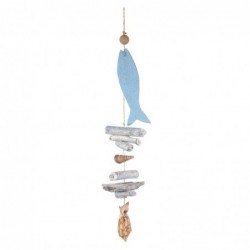 Pendentif marin en bois bleu | Pendentif appliquer des ornements nautiques muraux 50x8x10cm