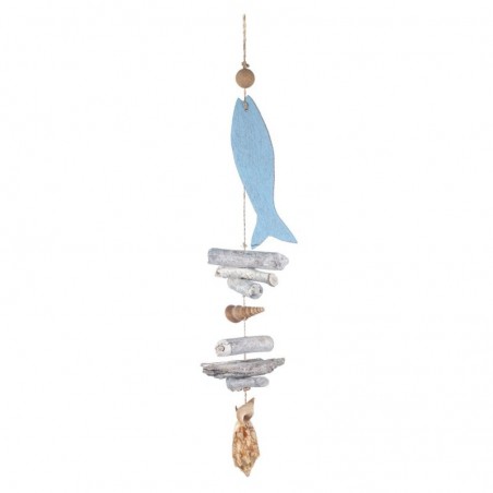 Pendentif marin en bois bleu | Pendentif appliquer des ornements nautiques muraux 50x8x10cm