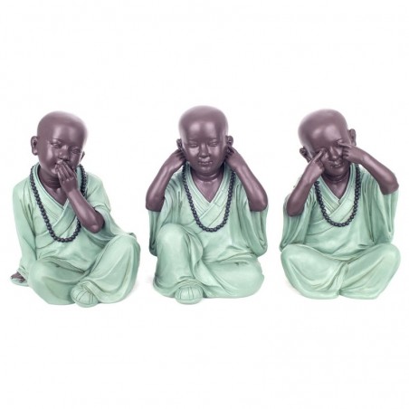 Figure Monk No Ve-Hey-Speak 3 Unités Résine Vert | Figure de Buddha Figurines décoratives Salon de décoration 17x9x12cm