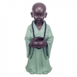 Figure Monk avec boîte de résine verte | Figurine de Buddha Figure Décoration Salon 30x12x12cm