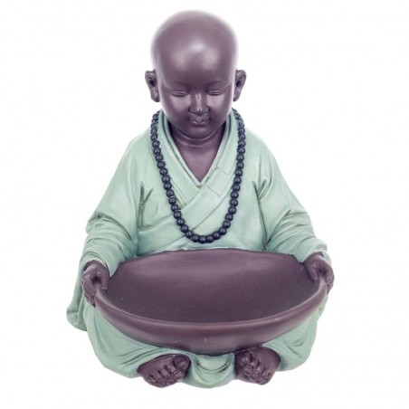 Figure Monk avec boîte de résine verte | Figure de Buddha figure décorative décoration Salon 23x19x19cm