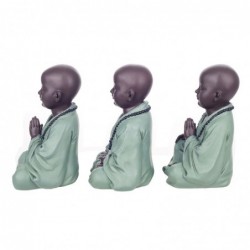 Figure Moine Prier 3 Unités de résine verte | Figure de Buddha Figurines décoratives Salon de décoration 17x9x12cm