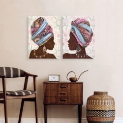 Femme africaine Peinture 2 Unités Peinture brune | Boîte de décoration de boîte pour les chambres modernes 80x4x60cm