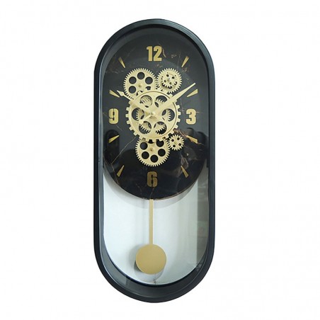 Mur d'horloge avec mécanisme de métal noir et de verre | Montre Vintage mural mural mural vintage 60x8x25cm