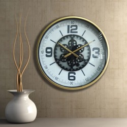 Mur d'horloge avec mécanisme blanc en métal et en verre | Montre Montre Vintage Wall Vintage Horloge murale 60x9x60cm