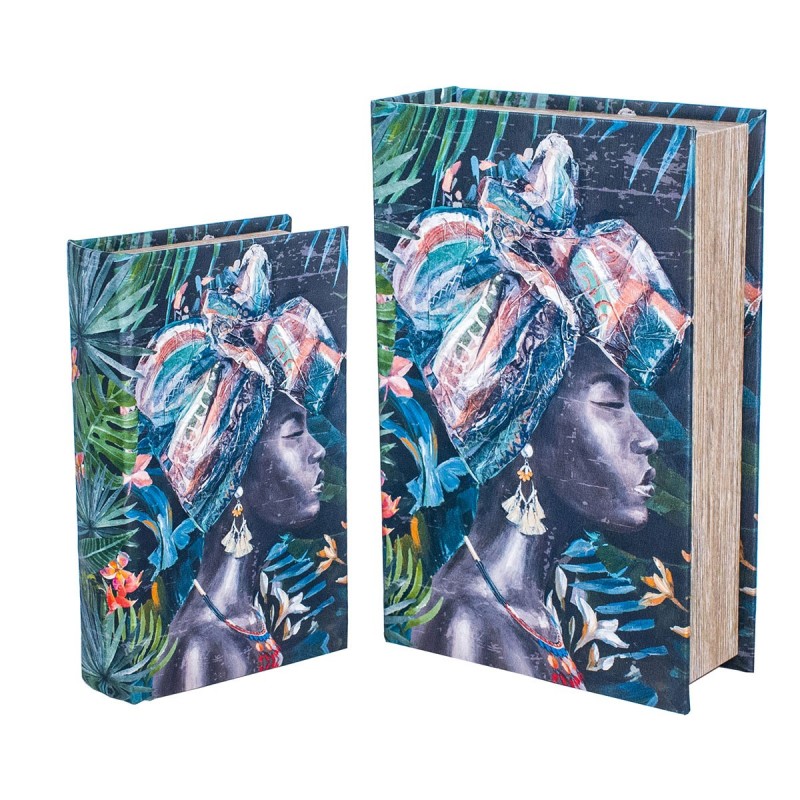 boîte de livre africaine 2 unités MDF doublée poly | Boîtes de livres Boîte de livre décorative Boîte à bois 7x18x27cm