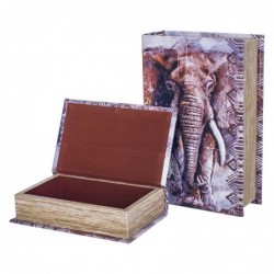 Boîte de livre Elephant 2 Unités Grey MDF Doublé Poly | Boîtes de livres Boîte de livre décorative Boîte à bois 7x18x27cm