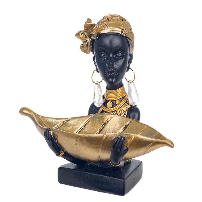 Figure africaine avec base de résine noire | Figurine africaine Figures décoratives Salon de décoration 23x13x25cm