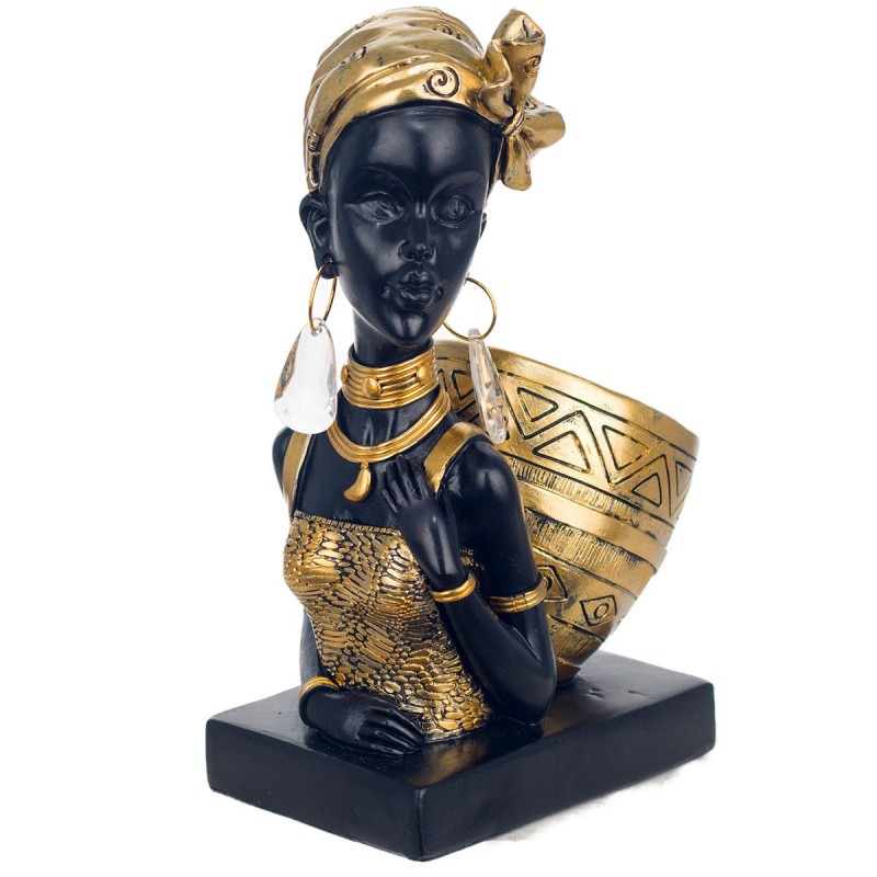 Figure africaine avec base de résine noire | Figure africaine Figures décoratives Décoration Salon 24x10x15cm