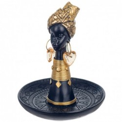 Figure africaine avec base de résine noire | Figurine africaine Figurales Décoration Salon 16x14x14cm