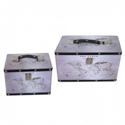 Vintage Boxes World 2 Unités MDF et PVC | Boîte Valise Décoration Vintage Suitcase Décoration 20x20x28cm