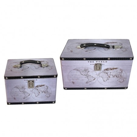 Vintage Boxes World 2 Unités MDF et PVC | Boîte Valise Décoration Vintage Suitcase Décoration 20x20x28cm