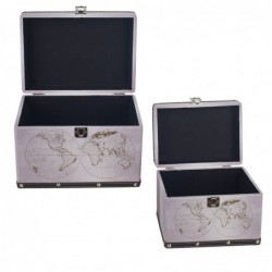 Vintage Boxes World 2 Unités MDF et PVC | Boîte Valise Décoration Vintage Suitcase Décoration 20x20x28cm