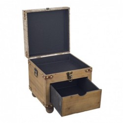 Baúl avec tiroir brun de MDF et PVC | Vintage Suitcase Trunk Vintage Suitcases Décoration 38x35x35cm