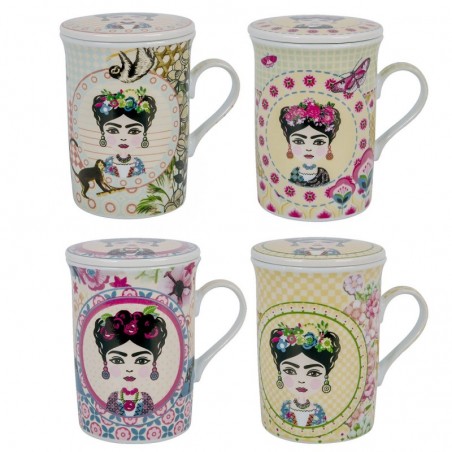 Tasse - Coupe avec filtre 4 unités Porcelaine multicolore | Théière chinoise de théière en verre de tasse 11x8x11cm