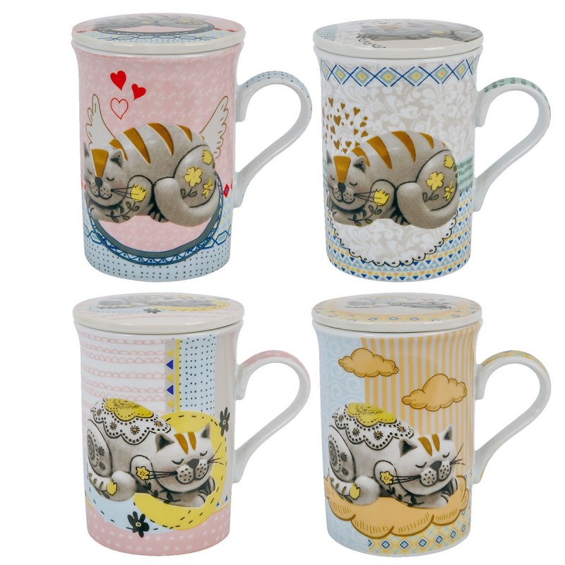 Tasse - Coupe avec filtre 4 unités Porcelaine multicolore | Théière chinoise de théière en verre de tasse 11x8x11cm