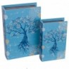 Box livre d'arbre de vie 2 unités MDF doublé tissu peint en tissu | Boîtes de livres Books décoratifs 7x18x27cm