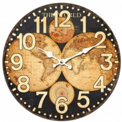 Horloge MapMundi Marron MDF | Montre Vintage Watch Wall Mur Vintage 34x4x34cm