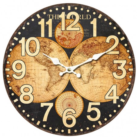 Horloge MapMundi Marron MDF | Montre Vintage Watch Wall Mur Vintage 34x4x34cm