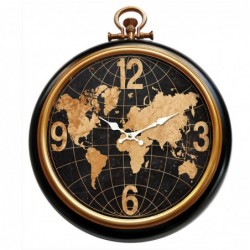 MDF Black MapMundi Horloge murale | Montre Vintage Watch mural mur mur vintage mur 52x7x41cm