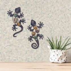 Lézards Pq. Comprend un ensemble de 2 ornements muraux en applique en métal de la collection rustique
