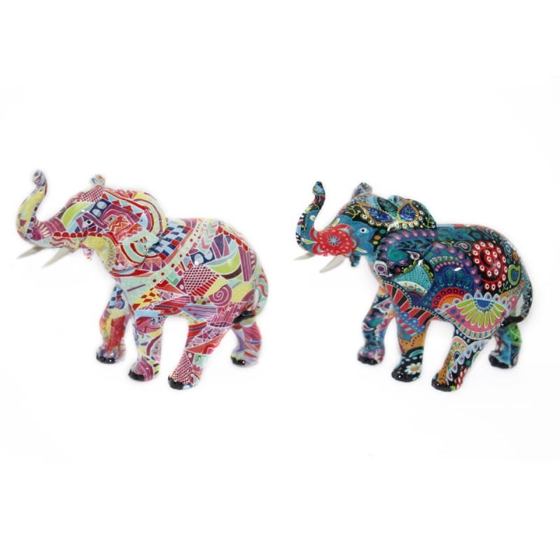 Elephant Figure 2 Unités Résine multicolore | Figure d'éléphant Figures de résine pour le jardin 9x5x10cm