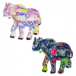 Elephant Figure 2 Unités Résine multicolore | Figure d'éléphant Figures de résine pour le jardin 11x6x12cm