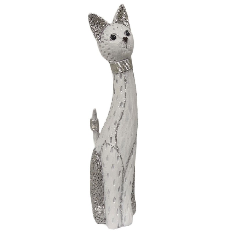 Figure Cat en résine blanche | Chiffre de figure de chat pour la décoration de résine de figure de jardin 39x11x9cm