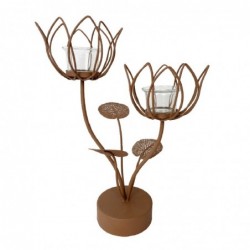 Portavelas sous forme de métal brun et de fleur de verre | Portavelas Bolders Ikea 36x16x26cm